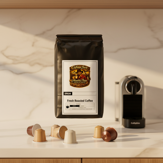 Bali Coffee Pods with kitchen counter and coffee capsules