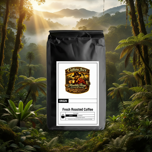 Honduras coffee bag in a lush cloud forest scene